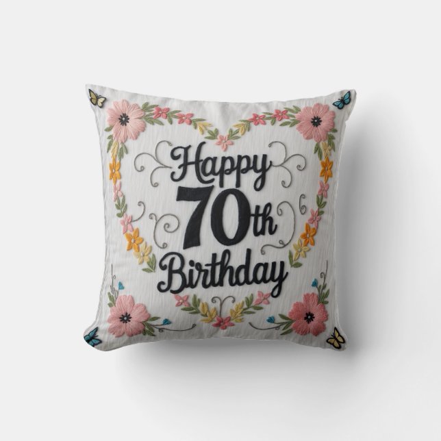 Elegant Floral 70th Birthday Throw Pillow: A Gift  Cushion (Front)