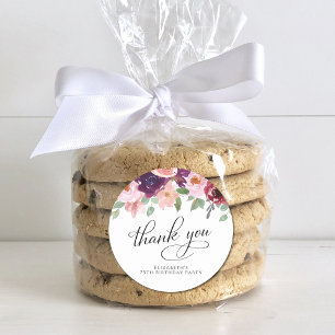 Elegant Floral 75th Birthday Party Thank You Classic Round Sticker