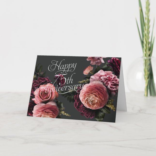 Elegant Floral-75th Wedding Anniversary Card (Front)