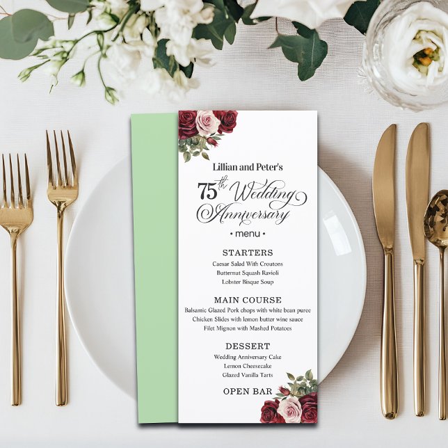 Elegant Floral 75th Wedding Anniversary Menu (Creator Uploaded)