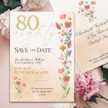Elegant Floral 80th Birthday, 80 Watercolor Design Save The Date<br><div class="desc">Announce a milestone celebration with this elegant floral 80th birthday Save the Date card. Featuring delicate watercolor flowers and graceful script typography,  it's the perfect prelude to a memorable event. Personalise with the honoree's name and party details to set the tone for a sophisticated gathering. Enjoy!</div>