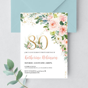 Elegant Floral 80th Birthday Brunch Invitation