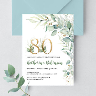 Elegant Floral 80th Birthday Brunch Invitation