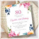 Elegant Floral 80th Birthday Budget Invitation<br><div class="desc">Celebrate your milestone 80th birthday with our beautiful and elegant spring floral paper invitations! Featuring a stunning watercolor design of colourful flowers on a clean white background, these affordable paper invitations are perfect for any springtime or summer celebration. The elegant calligraphy lettering adds a touch of sophistication and charm to...</div>