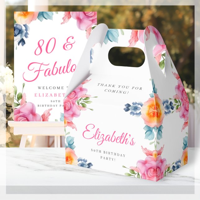 Elegant Floral 80th Birthday Favour Box (Creator Uploaded)