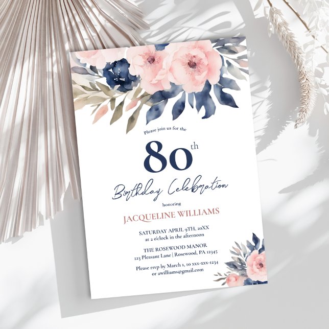 Elegant Floral 80th Birthday Invitation (Creator Uploaded)