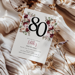 Elegant Floral 80th Birthday Invitation