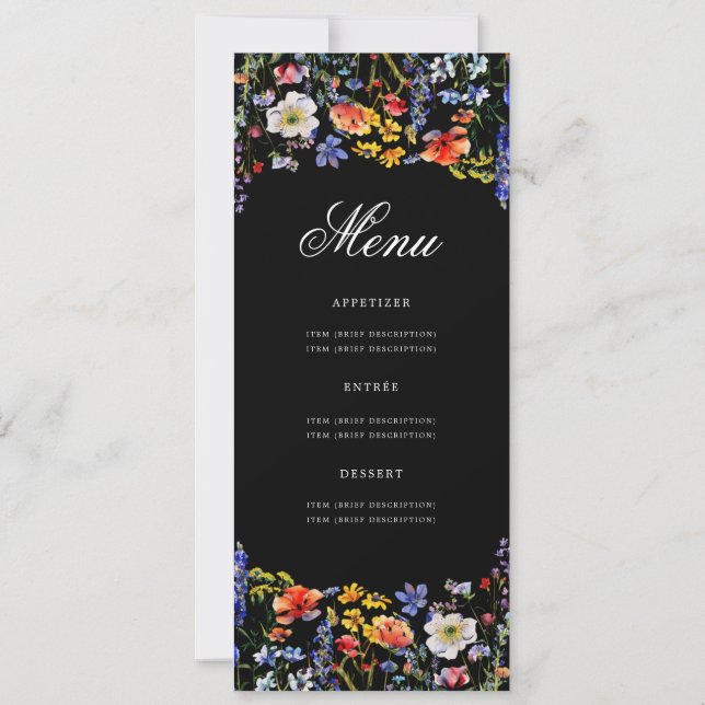 Elegant Floral 80th Birthday Menu Black Invitation (Back)