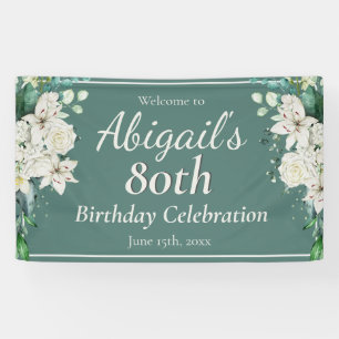 Elegant Floral 80th Birthday Party Any Age Banner