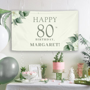 Elegant floral 80th birthday party banner