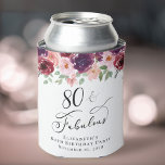 Elegant Floral 80th Birthday Party Can Cooler<br><div class="desc">Elegant 80th birthday party can coolers with "80 & Fabulous" in a calligraphy script and watercolor bouquets of burgundy red and blush pink florals with sage greenery.</div>