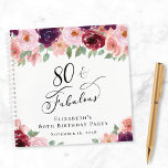 Elegant Floral 80th Birthday Party Guest Book<br><div class="desc">Elegant 80th birthday party guest book with "80 & Fabulous" in a stylish calligraphy script and watercolor bouquets of burgundy red and blush pink florals with sage greenery.</div>