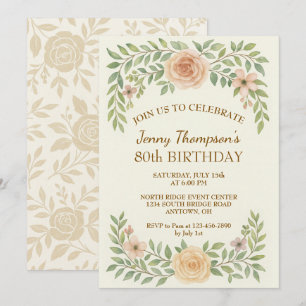 Elegant Floral 80th Birthday Party Invitation
