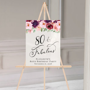 Elegant Floral 80th Birthday Party Welcome Acrylic Sign