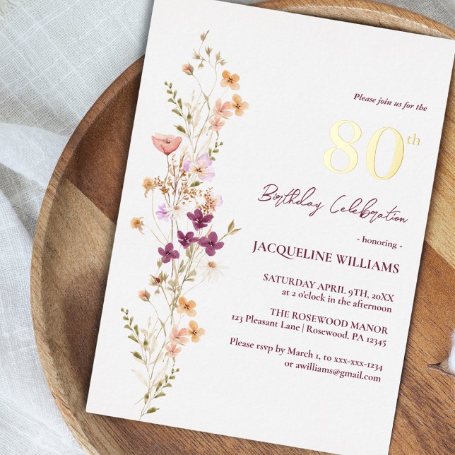 Elegant Floral 80th Wildflower Birthday (Creator Uploaded)