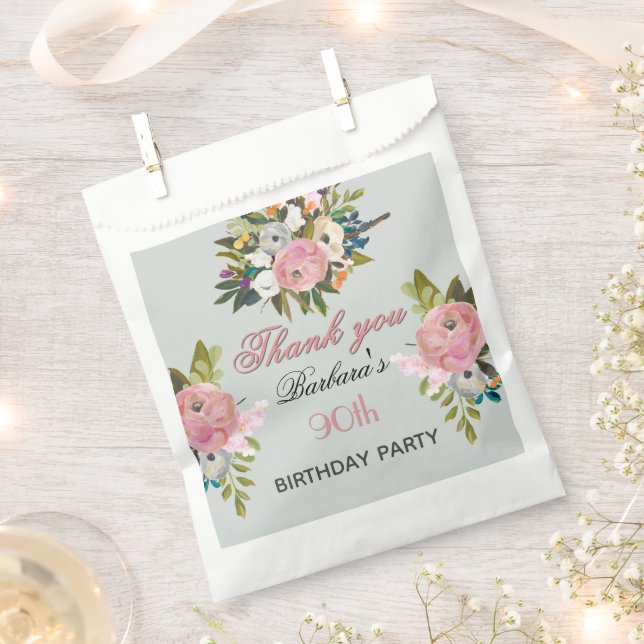 Elegant Floral 90th Birthday  Favour Bags (Clipped)