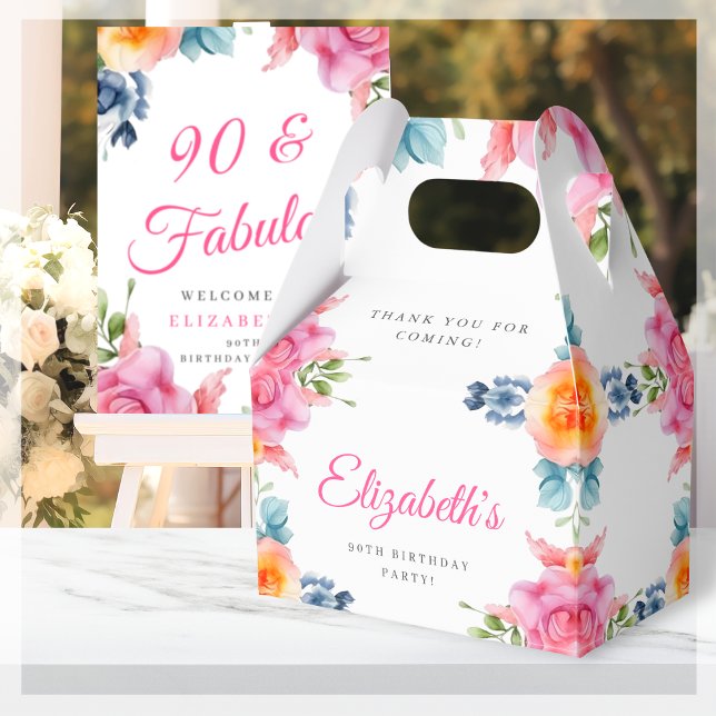 Elegant Floral 90th Birthday Favour Box (Creator Uploaded)
