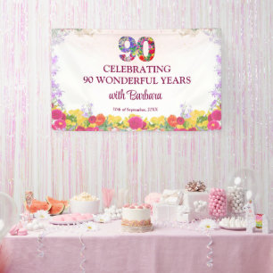 Elegant Floral 90th Birthday Party / 90 Years Banner