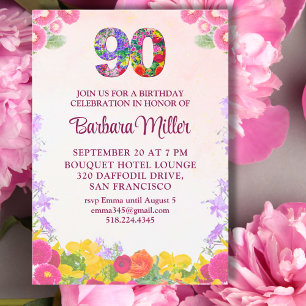 Elegant Floral 90th Birthday Party - 90 Years Invitation