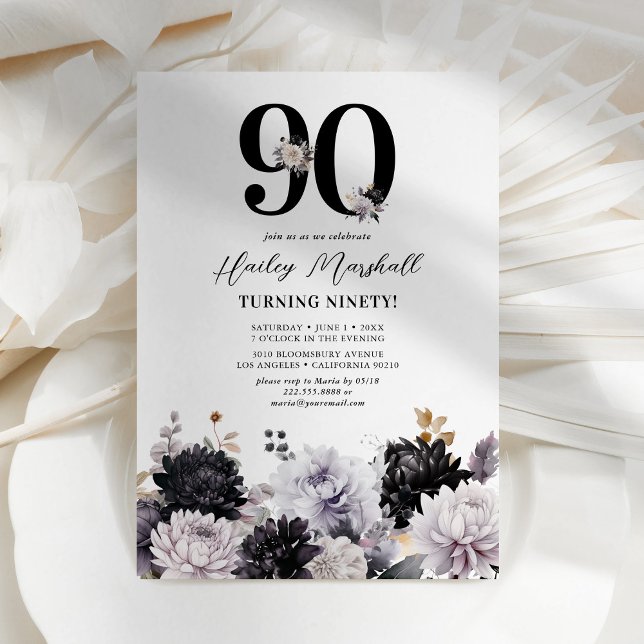 Elegant Floral 90th Birthday Party Invitation (Creator Uploaded)