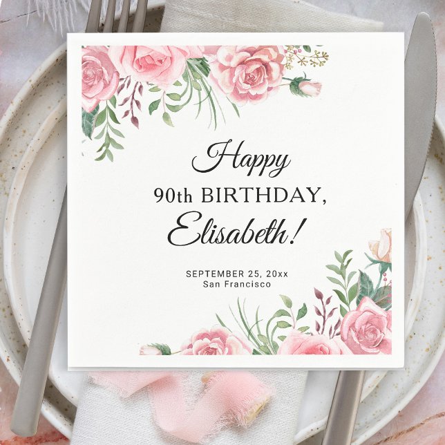 Elegant floral 90th birthday party  napkin (Creator Uploaded)
