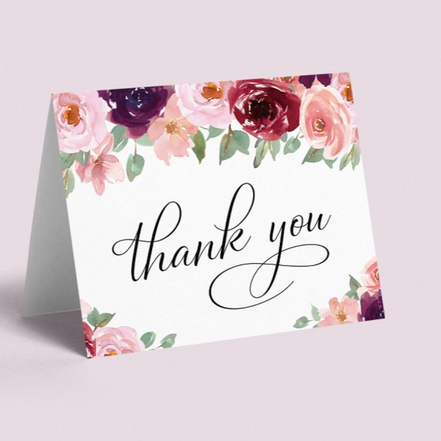 Elegant Floral 90th Birthday Party Thank You Card (Creator Uploaded)