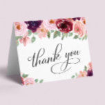 Elegant Floral 90th Birthday Party Thank You Card<br><div class="desc">Elegant  90th birthday party thank you card featuring "Thank You" in a chic calligraphy script and watercolor bouquets of burgundy red and blush pink florals with sage greenery. Personalise your thank you message and signature on the inside,  or leave blank for a handwritten note.</div>