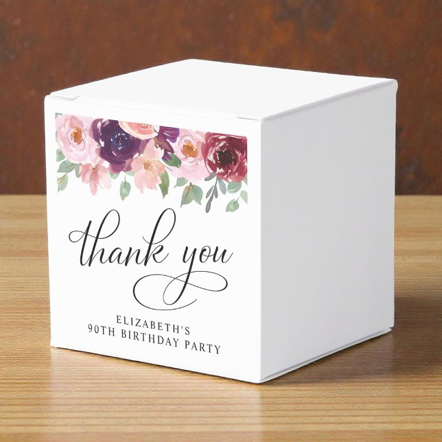 Elegant Floral 90th Birthday Party Thank You Favour Box (Elegant Floral 90th Birthday Party Thank You Favor Boxes)