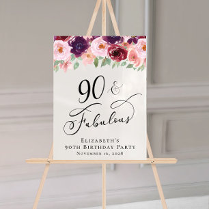 Elegant Floral 90th Birthday Party Welcome Acrylic Sign