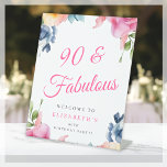 Elegant Floral 90th Birthday Party Welcome Pedestal Sign<br><div class="desc">Celebrate a milestone birthday in style with our 90th Birthday Welcome Sign! Featuring a colourful watercolor spring floral design on a clean white background, this pedestal sign is the perfect way to welcome your guests to your fabulous celebration. The elegant calligraphy lettering reads "90 and fabulous, " letting everyone know...</div>