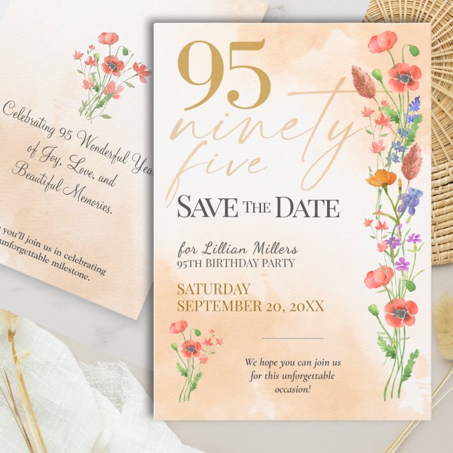 Elegant Floral 95th Birthday - 95 Save The Date (Creator Uploaded)
