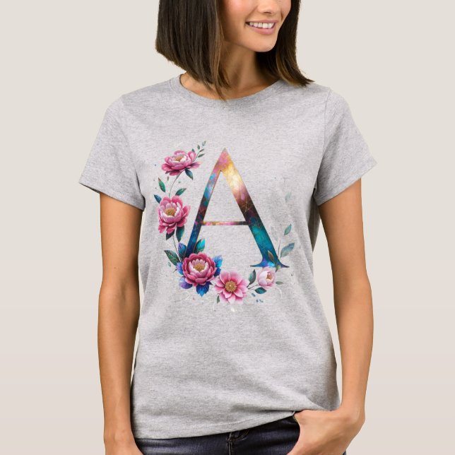 Elegant Floral A Initial T-Shirt for Her (Front)