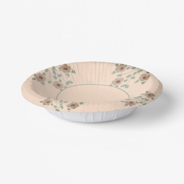 Elegant Floral Accented Peach Paper Designer Bowl Paper Plate (Angled)