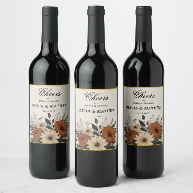 Elegant floral accents and colour palette wine label (Bottles)