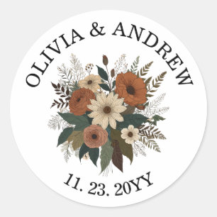 Elegant floral accents soft colour palette classic round sticker