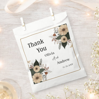 Elegant floral accents soft colour palette favour bags