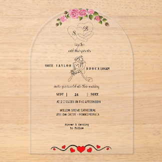 Elegant Floral Acrylic Wedding Invitation with Mon