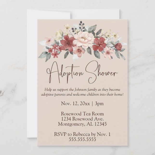 Elegant Floral Adoption Baby/Child Shower Invitation (Front)