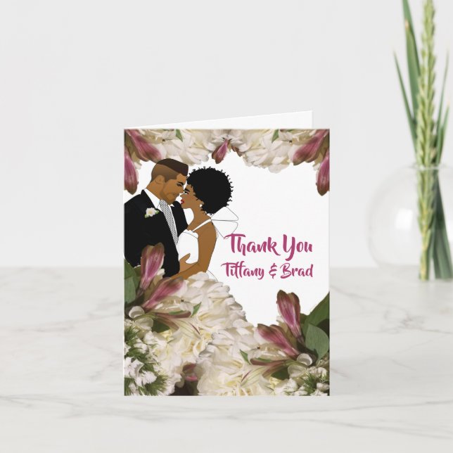 Elegant Floral African American Wedding Thank You  (Front)