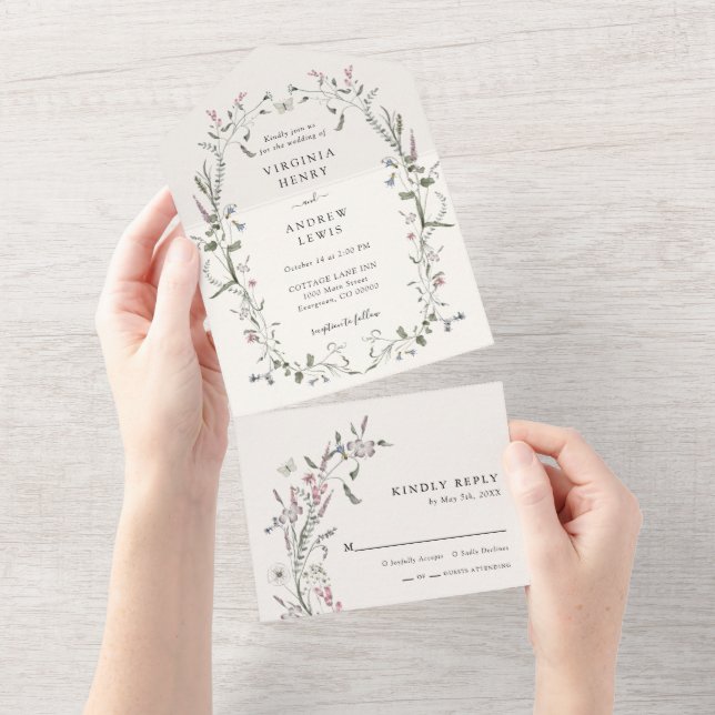 Elegant Floral All in One Wedding Invite (Tearaway)