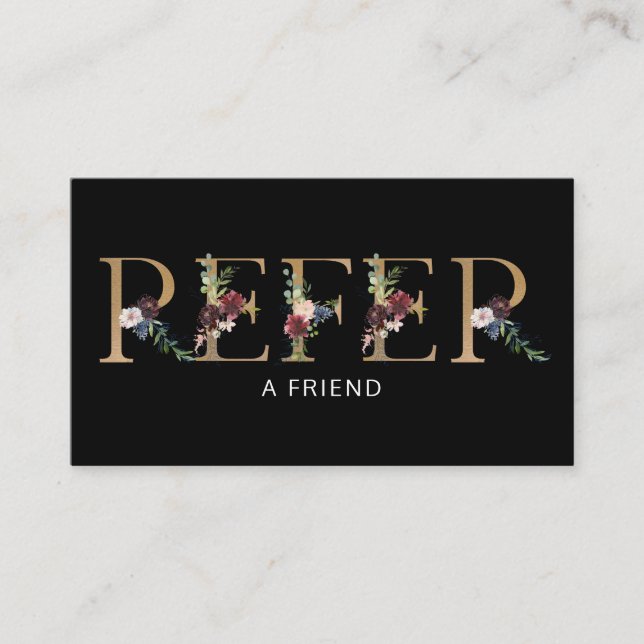 Elegant Floral Alphabet Referral Card (Front)