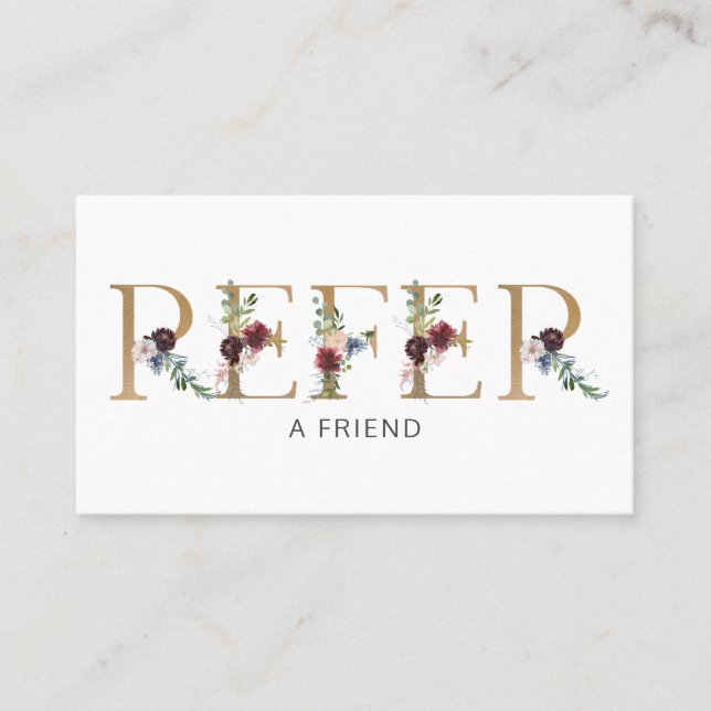 Elegant Floral Alphabet Referral Card (Front)