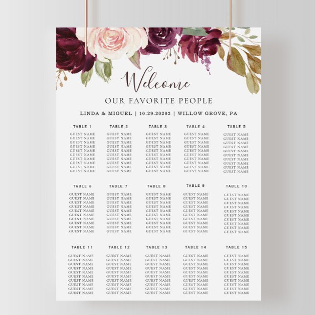Elegant Floral Alphabetical Wedding Seating Chart (Creator Uploaded)