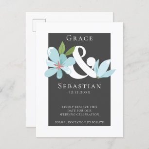 Elegant Floral Ampersand Wedding Save The Date Announcement Postcard