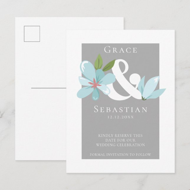 Elegant Floral Ampersand Wedding Save The Date Announcement Postcard (Front/Back)