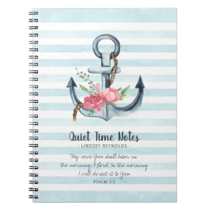 Elegant Floral Anchor Monogram Quiet Time Notebook