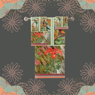 Elegant Floral and Birds  Bath Towel Set