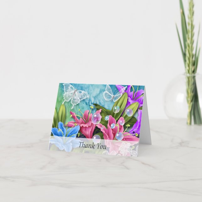 Elegant Floral and Butterfly All Occasion Note Car Thank You Card (Front)