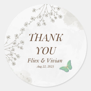 Elegant floral and butterfly wedding  classic round sticker