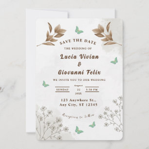 Elegant floral and butterfly wedding invitation